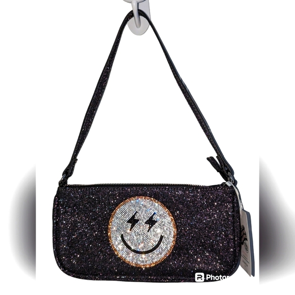 NWT Skinny Dip London Sparkly Black with Silver Happy ⚡⚡Face Purse - Picture 3 of 16